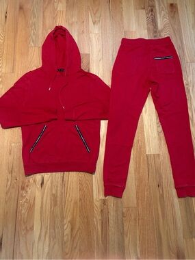 Versace Red Logo Tape Sweatsuit - Hoodie and Joggers Set
